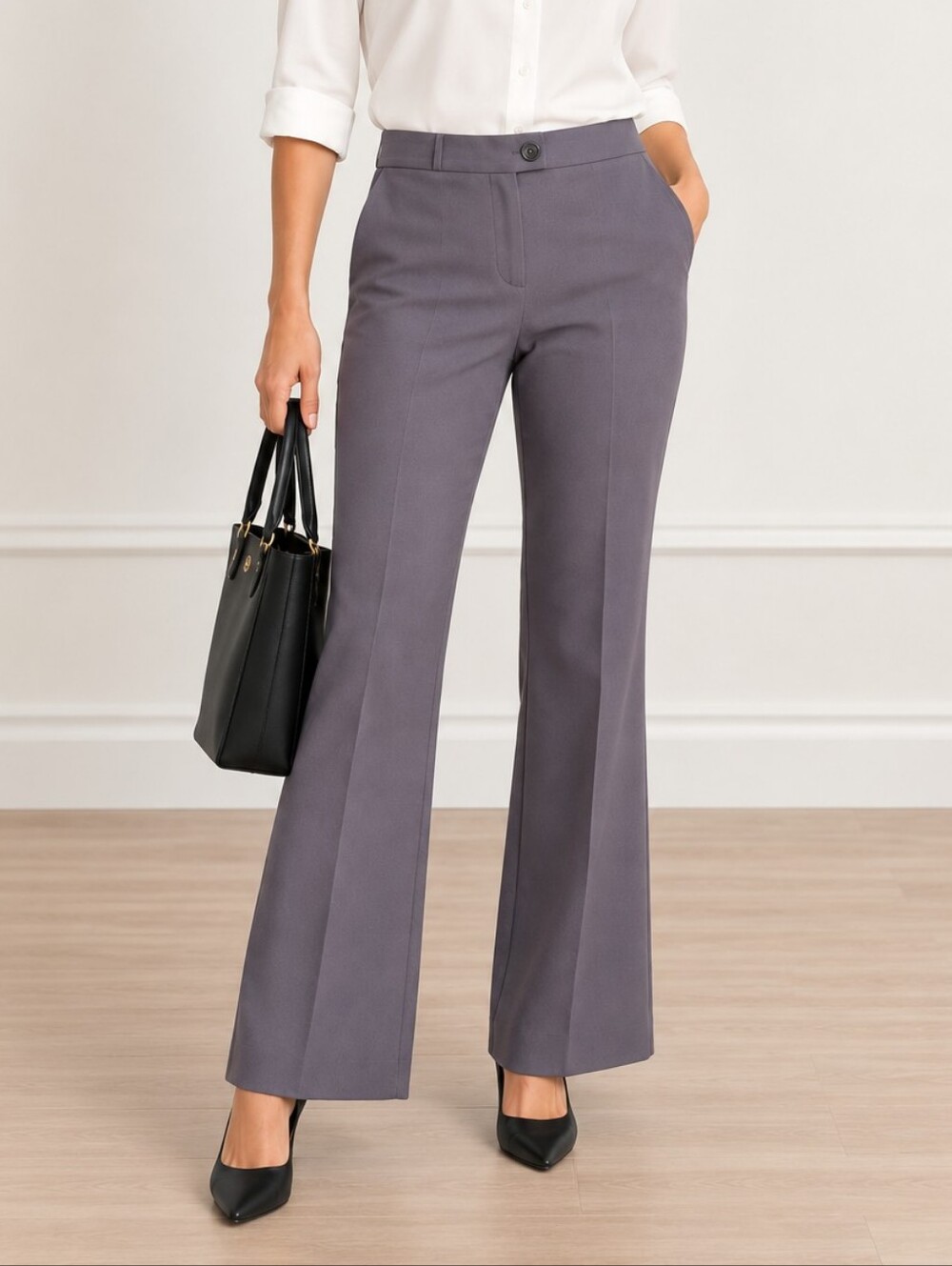 Ann Taylor Petite 8P Lavender Gray Flare Dress Pants Stretch Work Trousers